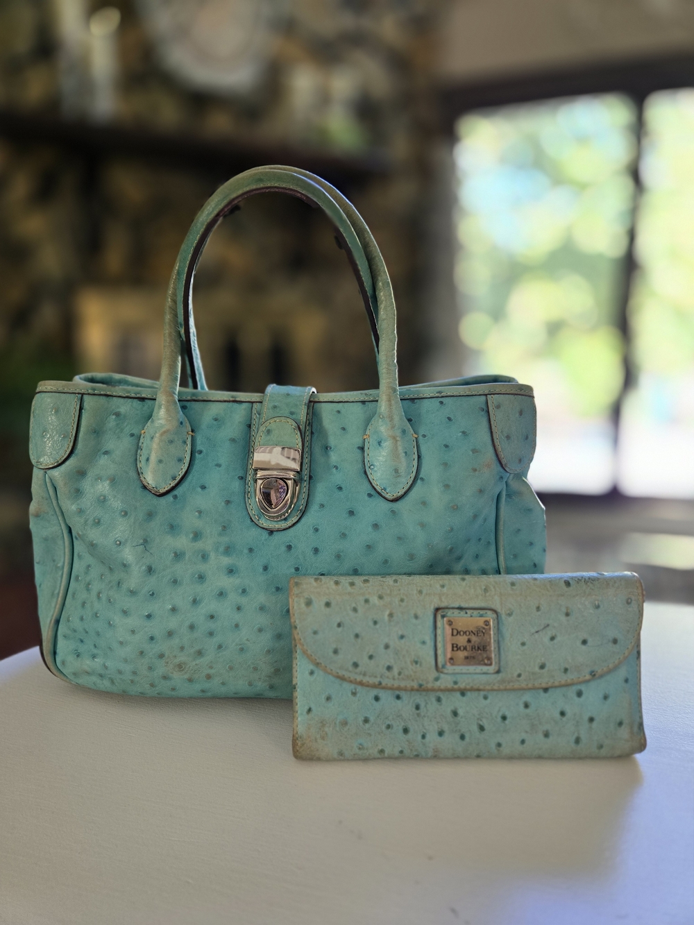 Dooney & Bourke Turquoise Ostrich-Embossed Satchel